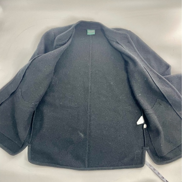 VINTAGE Geiger of Austria Smiley Black Boiled Wool Winter Coat Cardigan Jacket S - Picture 4 of 13